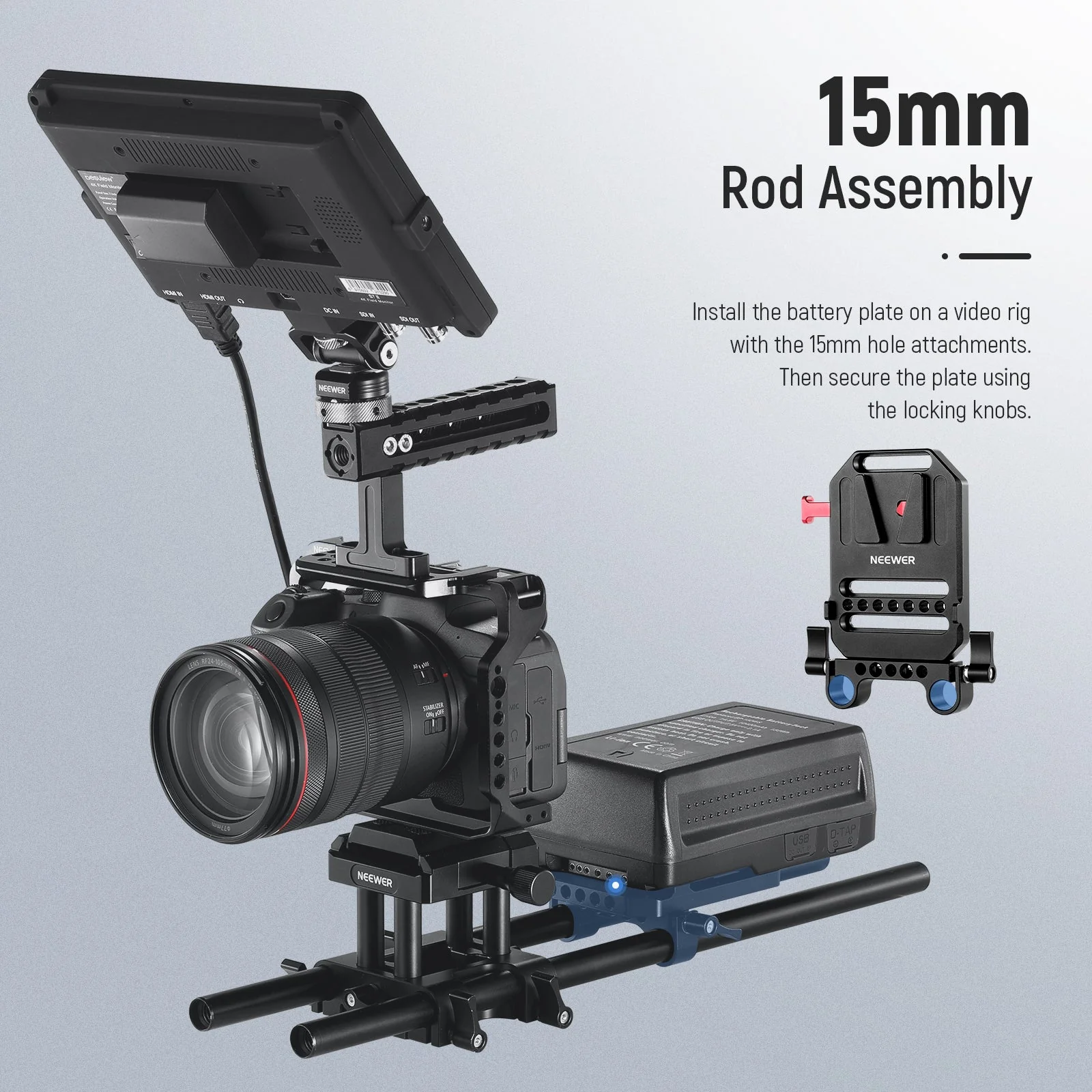 NEEWER V-Mount 1/4" & 3/8" V-Mount Akkuplatte mit Klemme für ST-43 - Image 4