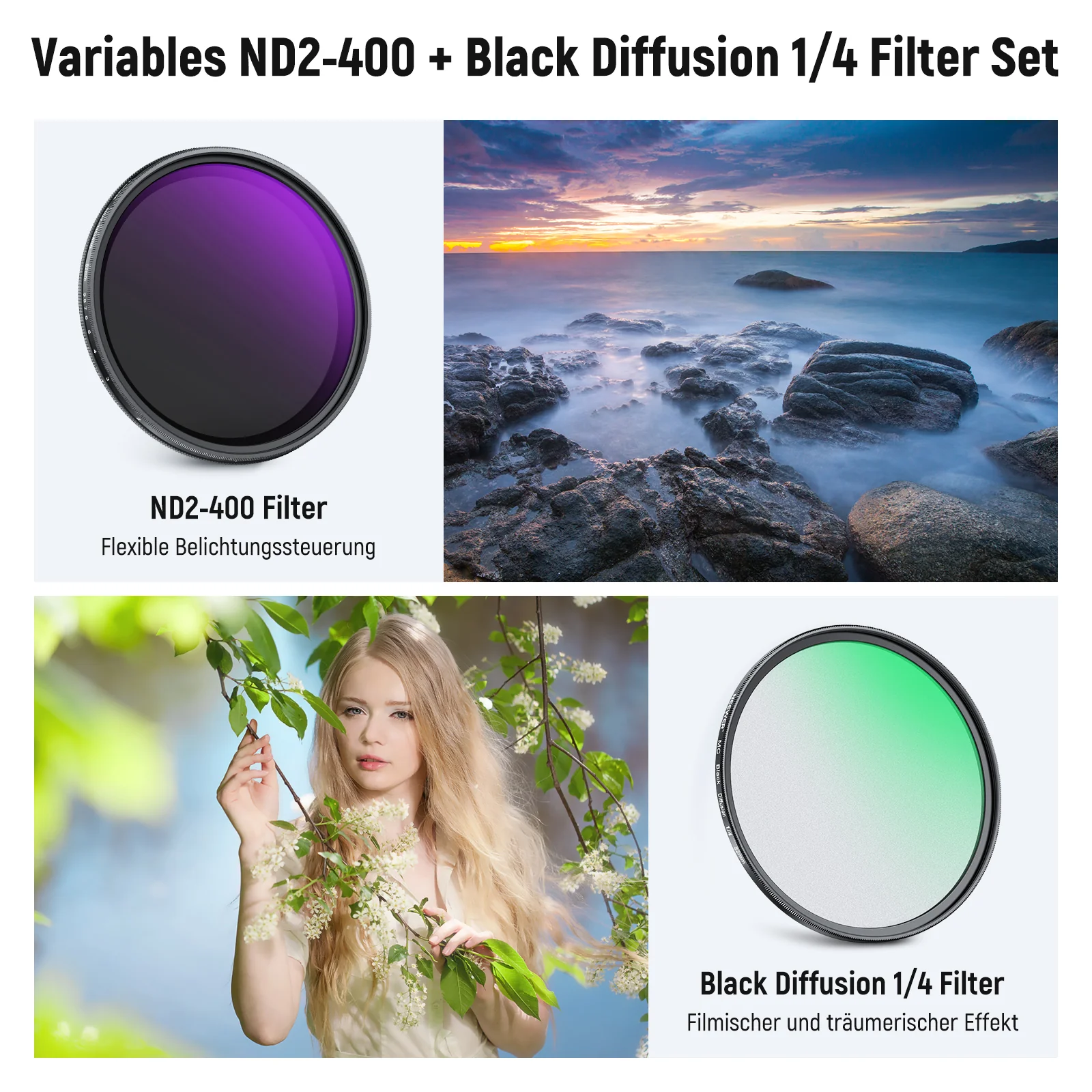 NEEWER Variable ND2-400 & Black Diffusion 1/4 Filter Set - Image 44
