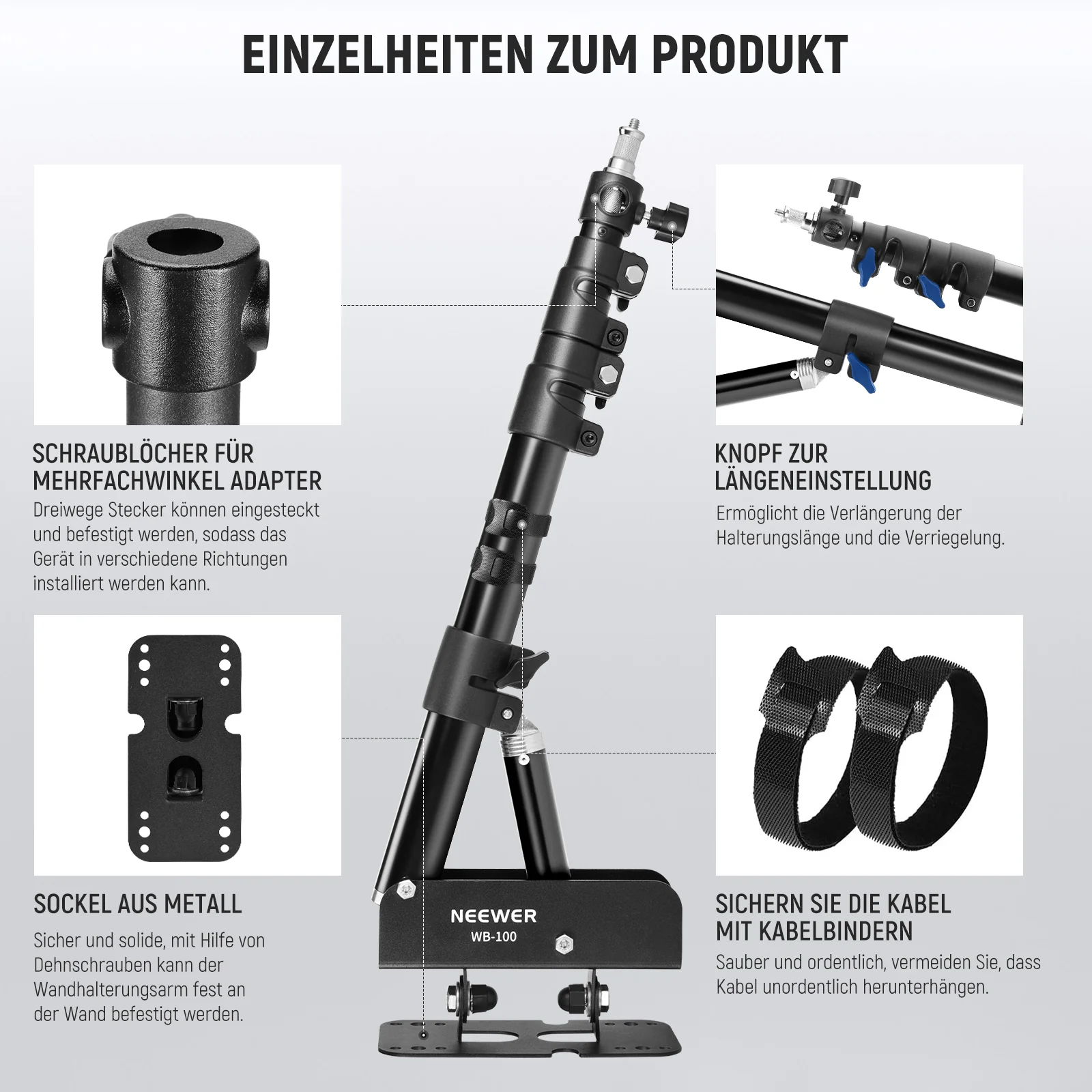 NEEWER WB-100 116cm Dreieckiger Wandhalterung Auslegerarm - Image 6