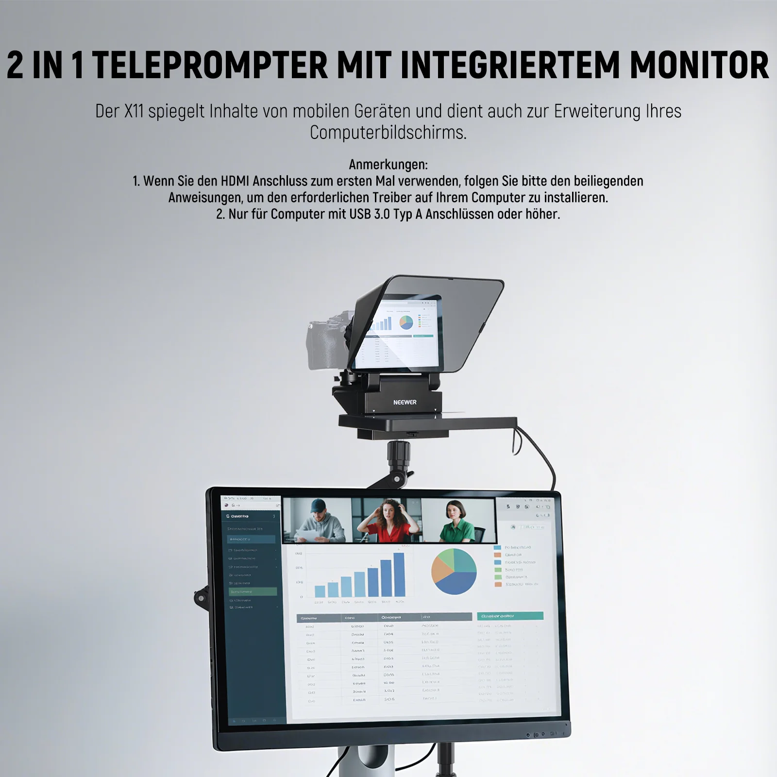 NEEWER X11 Upgraded 2 In 1 Teleprompter 11" mit Monitor - Image 3