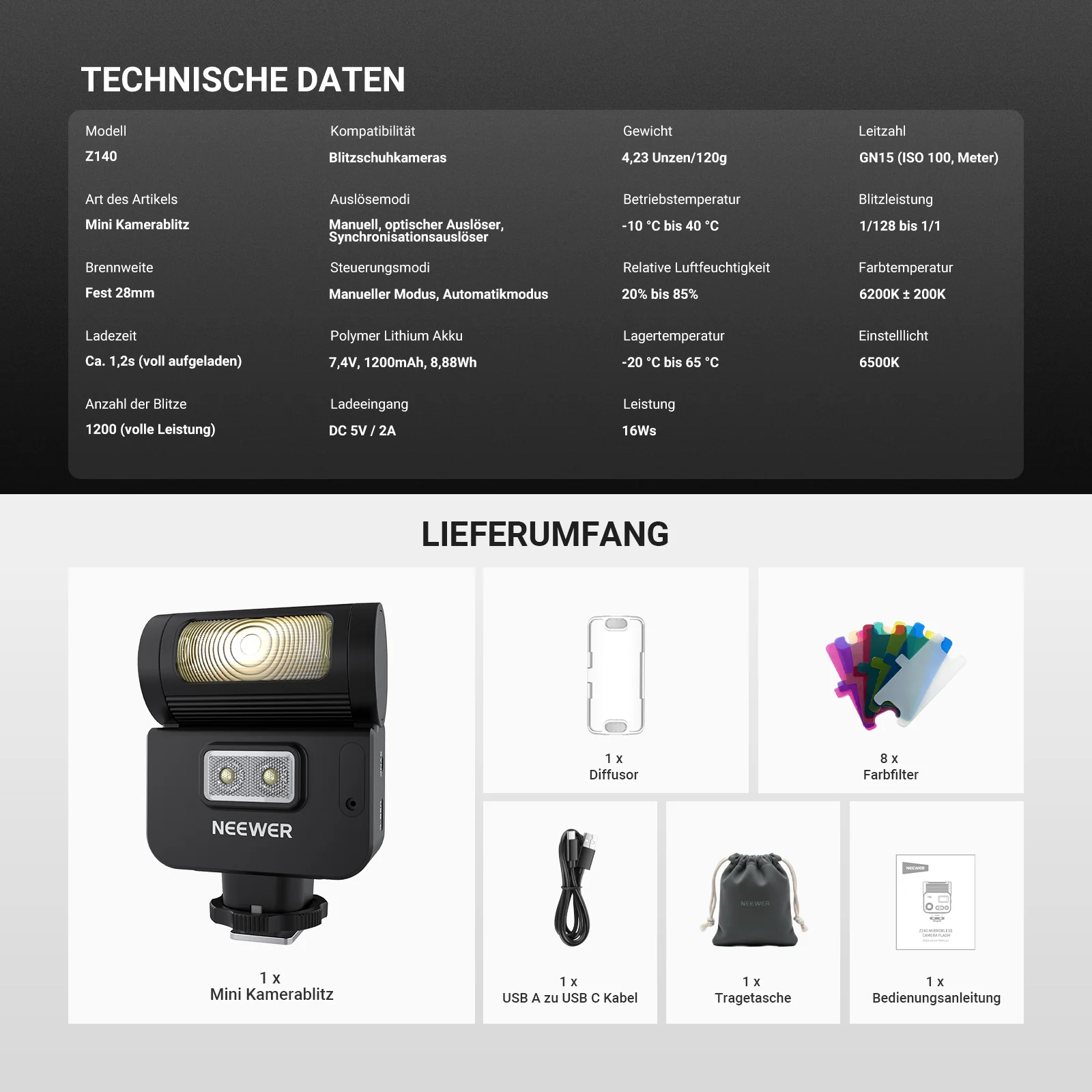 NEEWER Z140 16Ws Mini Kamera-Blitz - Image 8