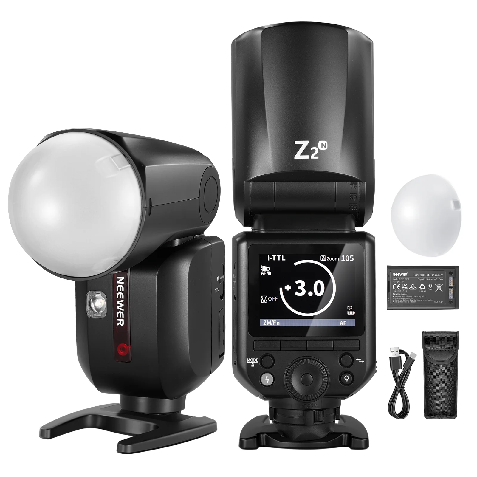 NEEWER Z2 3000mAh Batterie TTL Flash Rundkopf Blitz Speedlite mit Diffusor - Image 10