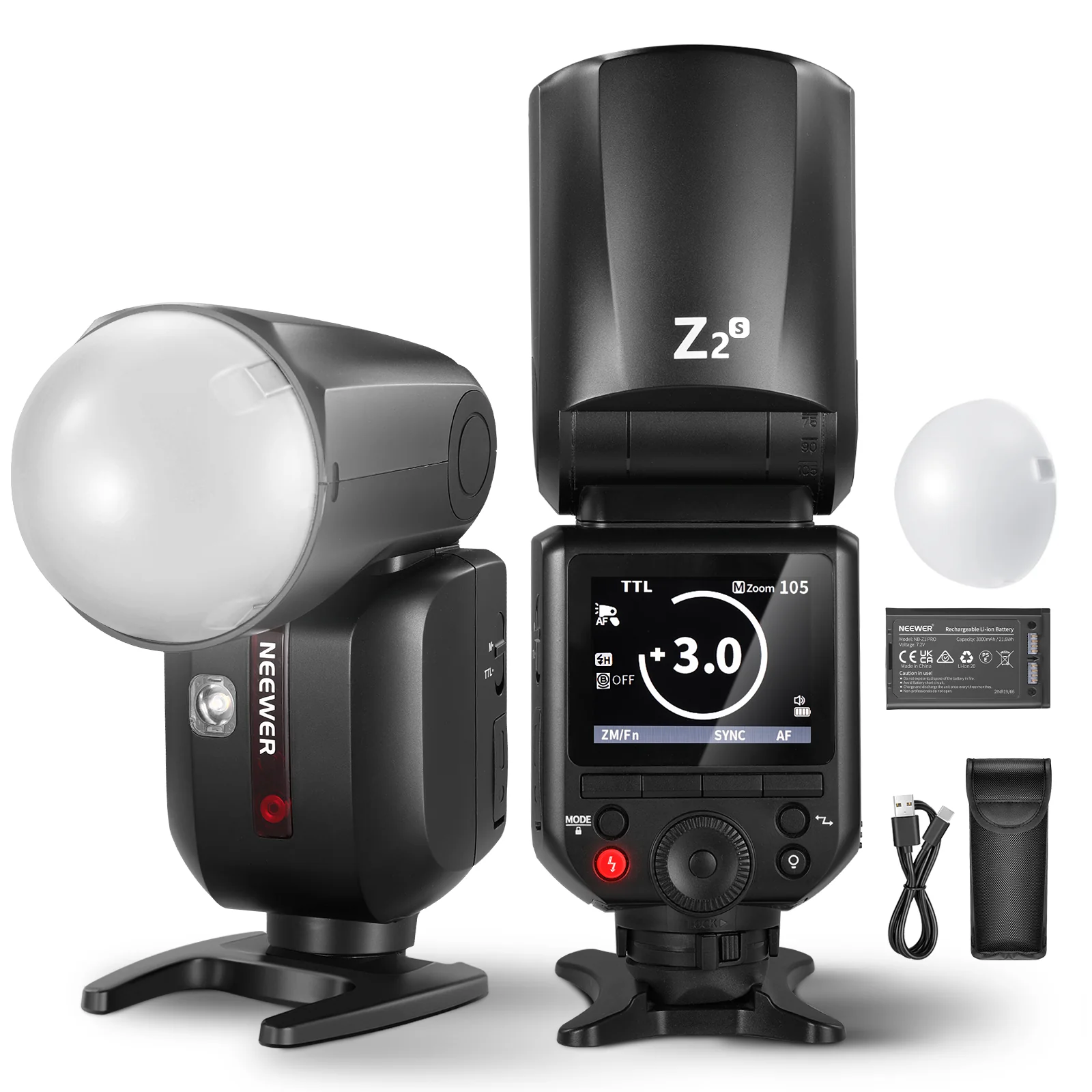 NEEWER Z2 3000mAh Batterie TTL Flash Rundkopf Blitz Speedlite mit Diffusor - Image 11