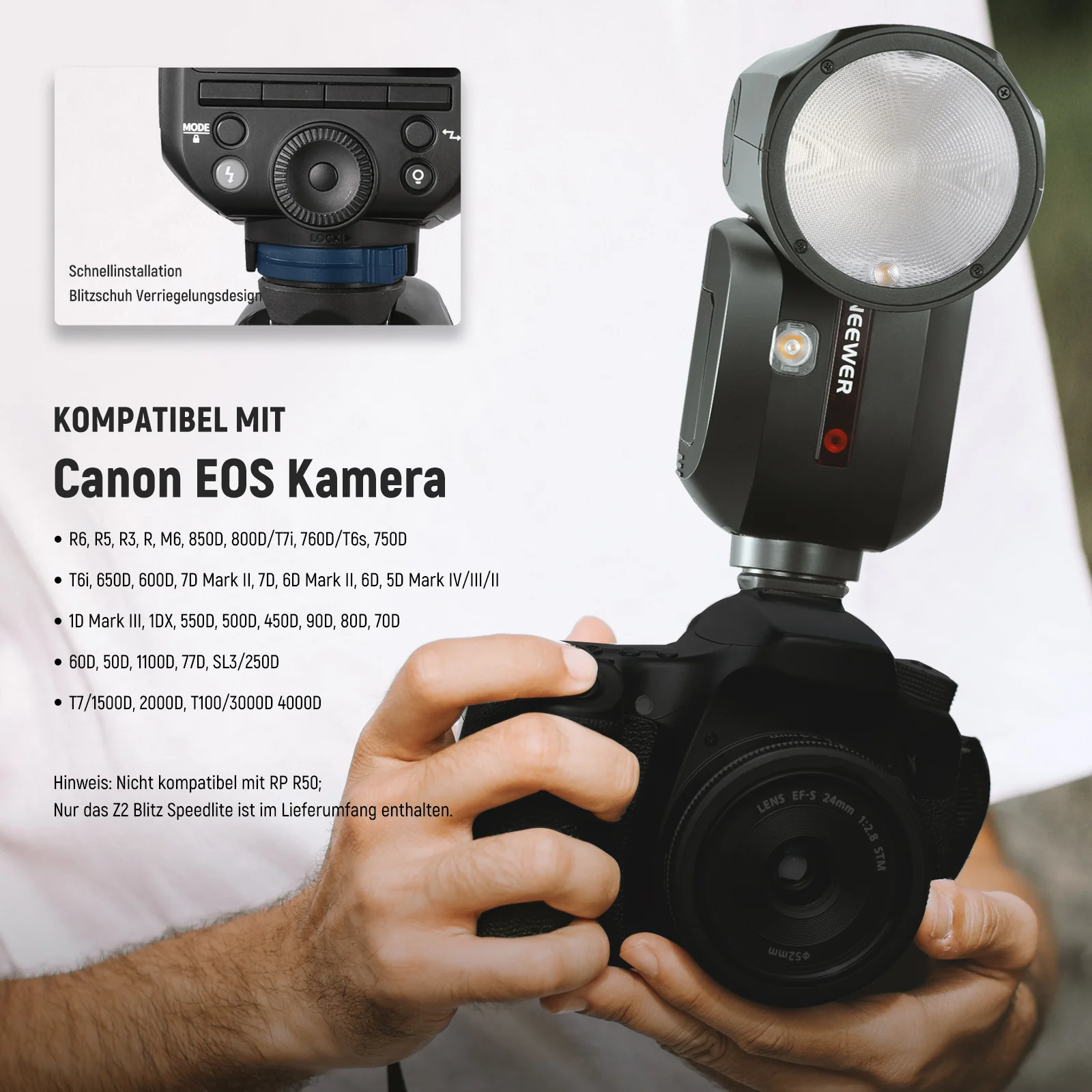 NEEWER Z2 3000mAh Batterie TTL Flash Rundkopf Blitz Speedlite mit Diffusor - Image 8
