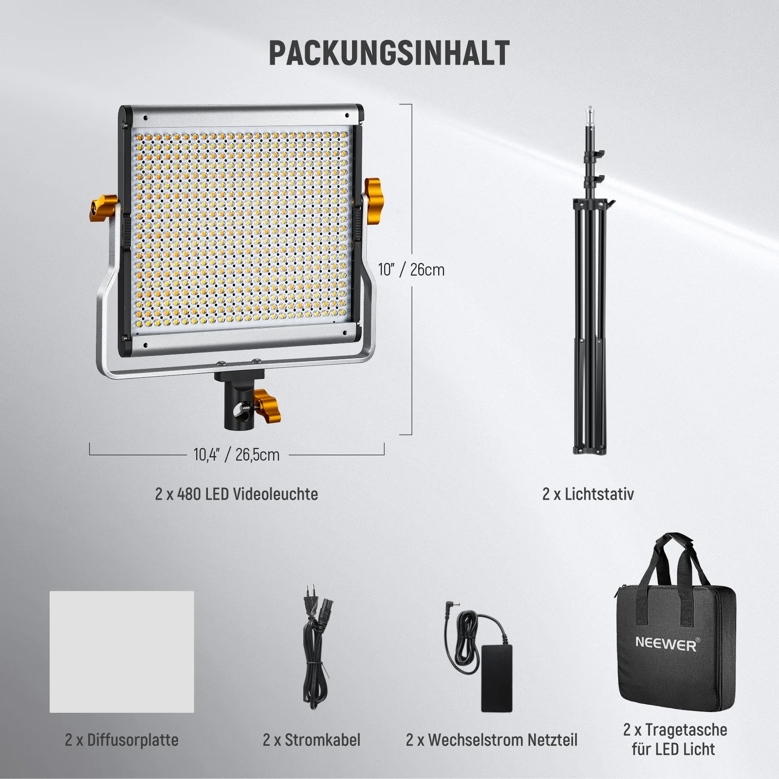 NEEWER 2er Pack NL480 dimmbares zweifarbiges 480 LED Videolicht - Image 6