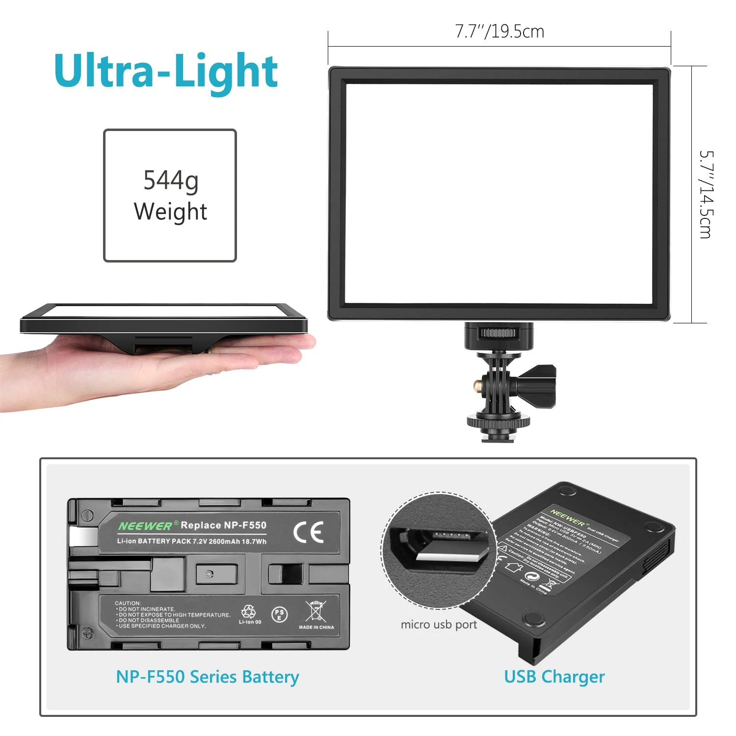NEEWER Dimmable Ultra Thin T100 Softer SMD LED Video Light Kit - Image 5