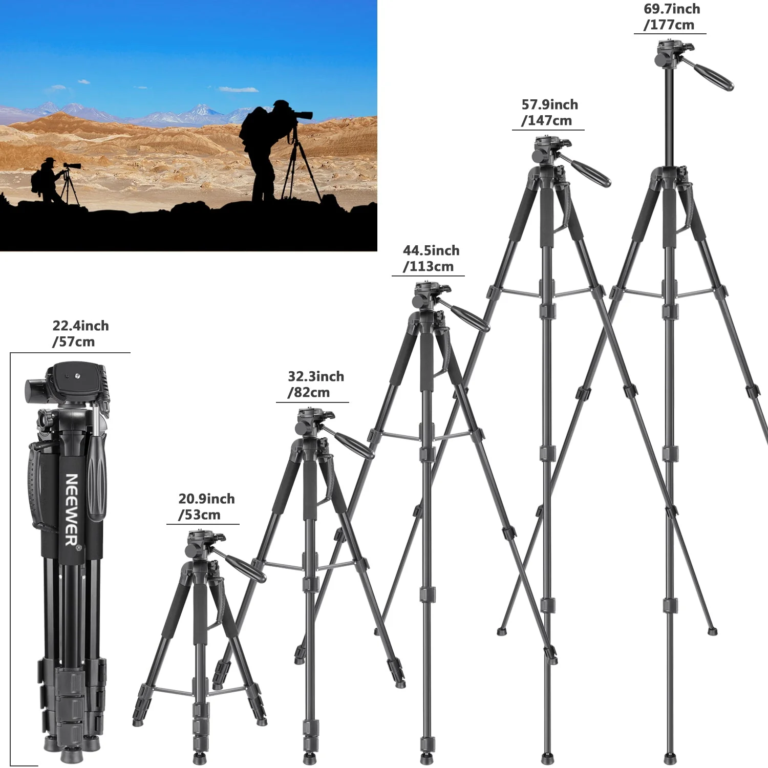 NEEWER 177cm Aluminium Legierung Kamera Stativ / Einbeinstativ - Image 4