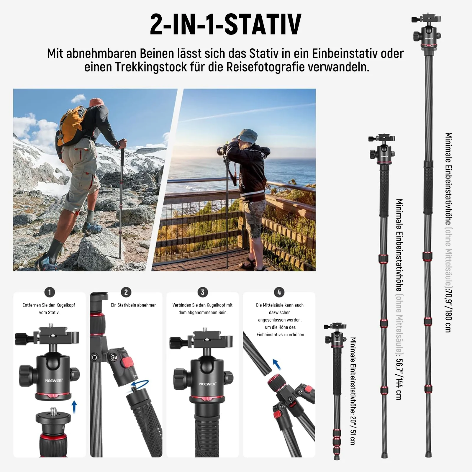 NEEWER N55C 68" 172 cm Kamerastativ / Einbeinstativ aus Kohlefaser - Image 6