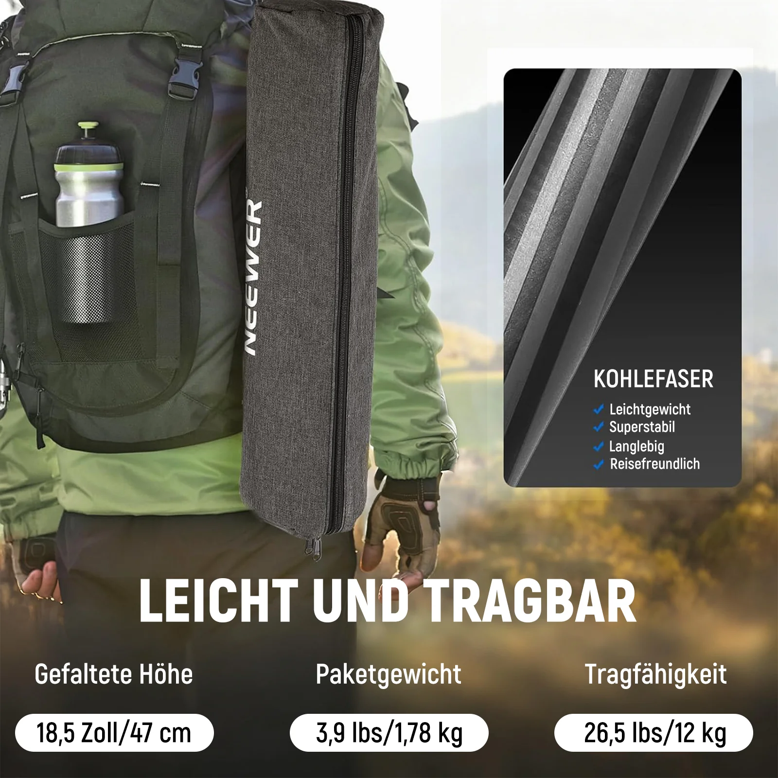NEEWER N55C 68" 172 cm Kamerastativ / Einbeinstativ aus Kohlefaser - Image 8