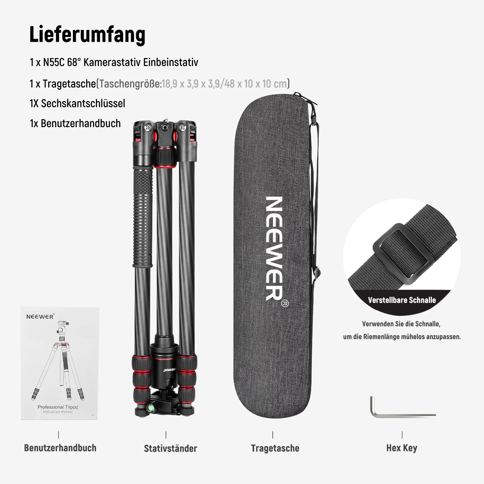 NEEWER N55C 68" 172 cm Kamerastativ / Einbeinstativ aus Kohlefaser - Image 9